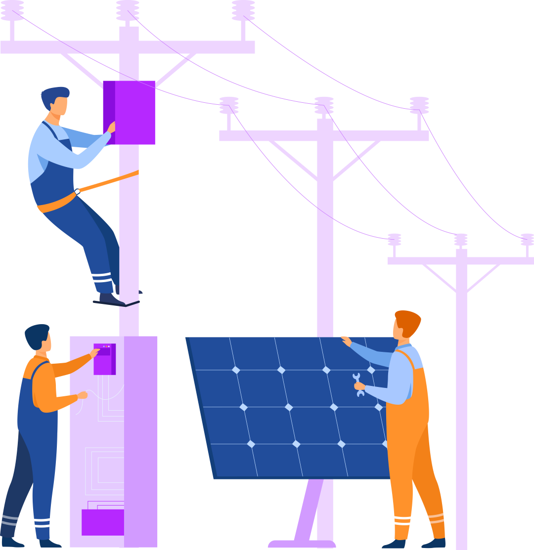 Illustration of people working on electrical equipment